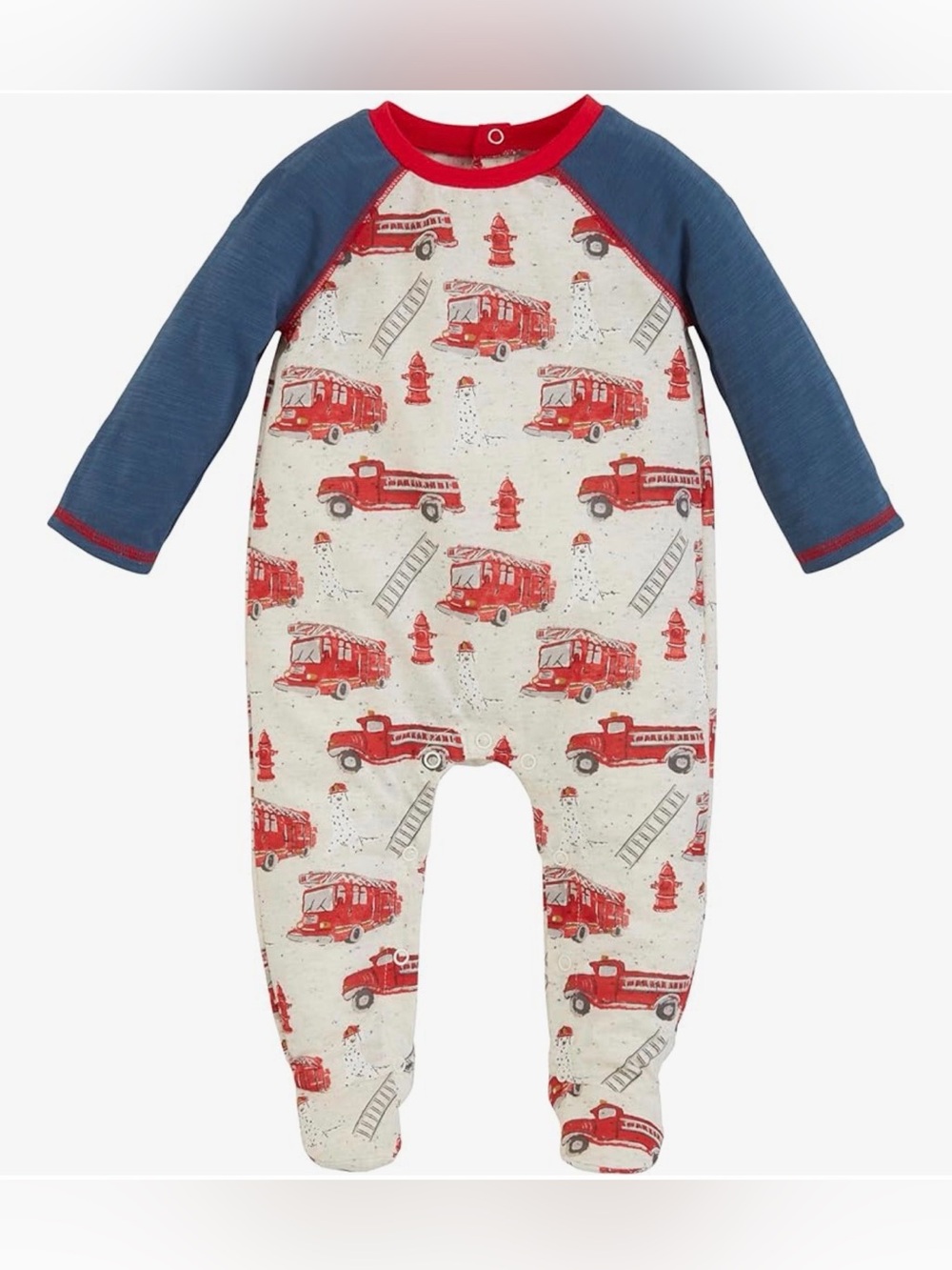 NWT MUD PIE Boys Raglan Sleeve Firetruck Footie - 3-6M